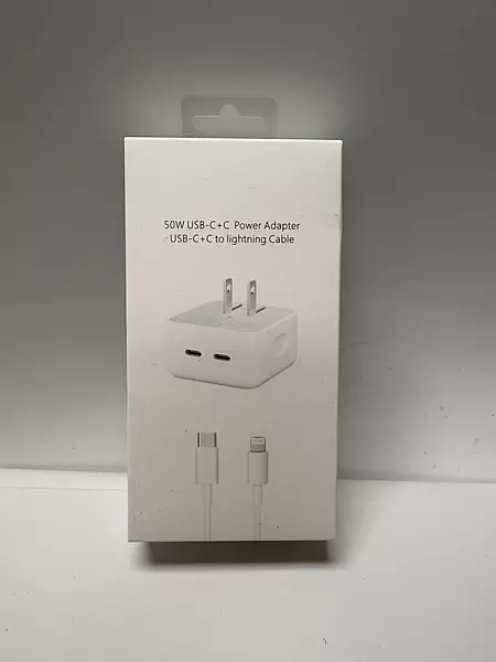50W Dual USB-C Power Adapter with USB-C to Lightning Cable – Fast Charging