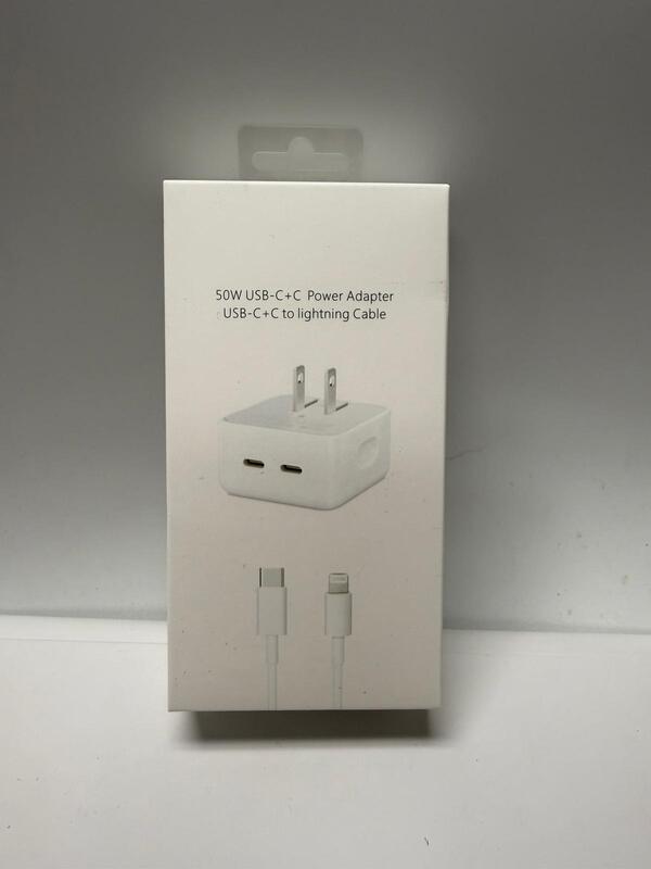 50W Dual USB-C Power Adapter with USB-C to Lightning Cable – Fast Charging