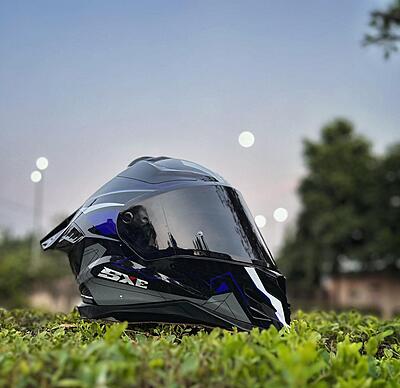 STEELBIRD SBH-61 ISS SXE RACE-X MATT BLACK/BLUE C/V 580MM WITH ANTIFOG(EXLUSIVE)