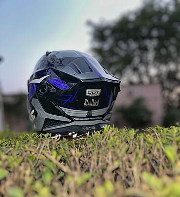 STEELBIRD SBH-61 ISS SXE RACE-X MATT BLACK/BLUE C/V 620MM WITH ANTIFOG(EXLUSIVE)