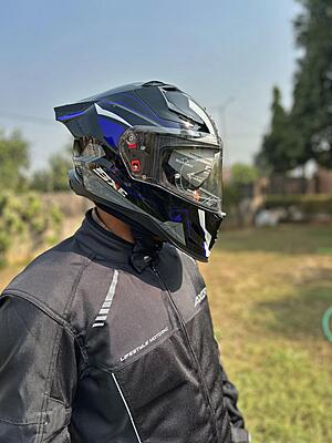 STEELBIRD SBH-61 ISS SXE RACE-X MATT BLACK/BLUE C/V 600MM WITH ANTIFOG(EXLUSIVE)