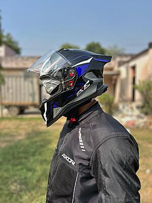 STEELBIRD SBH-61 ISS SXE RACE-X MATT BLACK/BLUE C/V 600MM WITH ANTIFOG(EXLUSIVE)