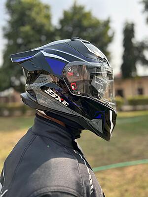 STEELBIRD SBH-61 ISS SXE RACE-X MATT BLACK/BLUE C/V 620MM WITH ANTIFOG(EXLUSIVE)