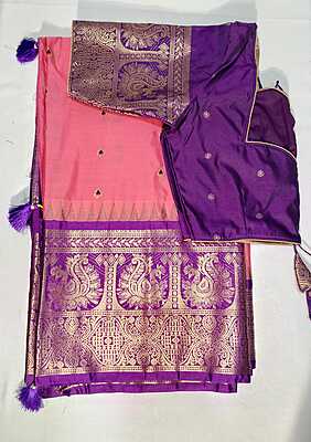 J477: Ready To Ship Beautiful Semi Gadwal Saree With Stitched Blouse