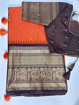 J476: Ready To Ship Beautiful Semi Gadwal Saree With Stitched Blouse