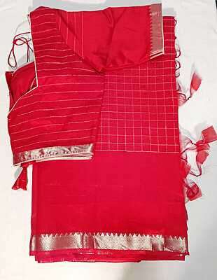 J458: Ready To Ship Beautiful Mangalagiri Handloom Saree With Stitched Blouse