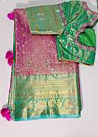 J463: Ready To Ship Beautiful Semi Kanchipattu Saree With Stitched Embroidery Work Blouse