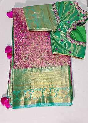 J463: Ready To Ship Beautiful Semi Kanchipattu Saree With Stitched Embroidery Work Blouse
