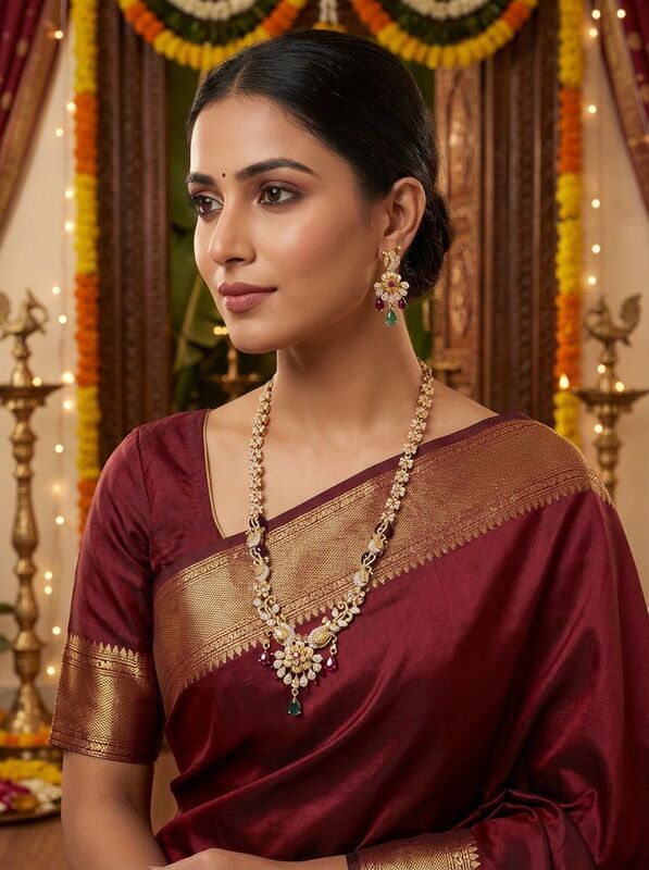 Long Gold Haram with Earrings