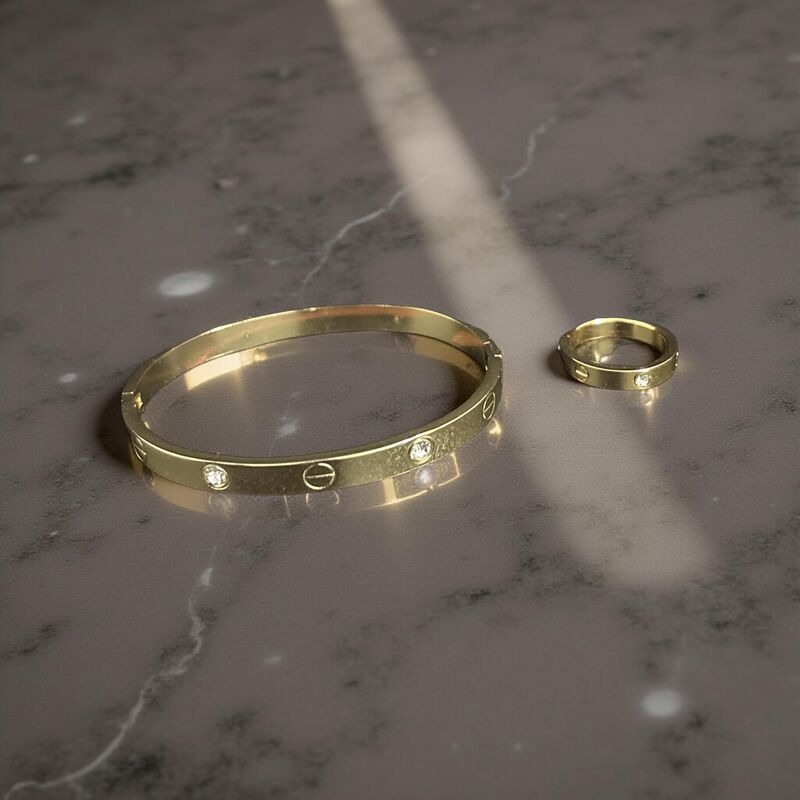 Crystal Embellished Hinge Cuff Bracelet & Ring combo