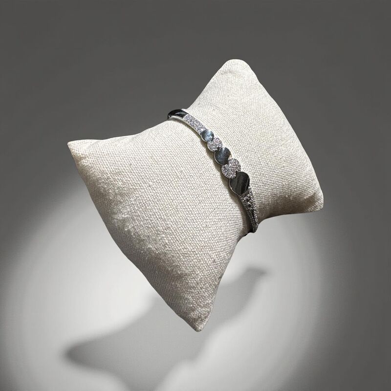 Crystal Heart and Disc Pave Hinged Bangle