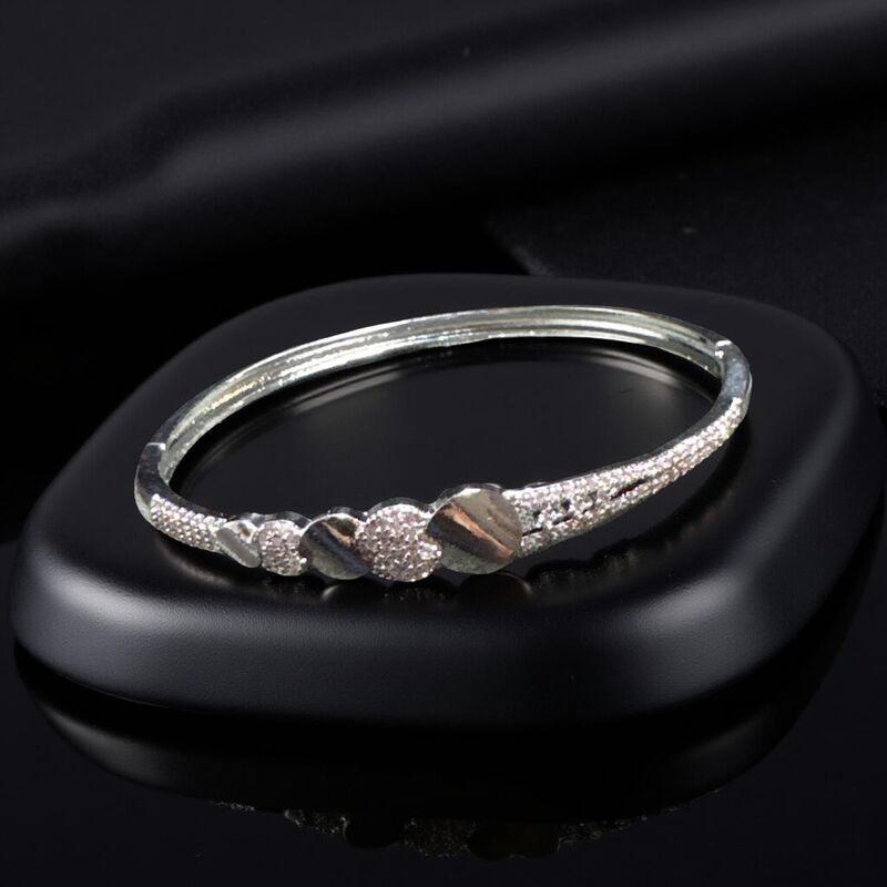 Crystal Heart and Disc Pave Hinged Bangle