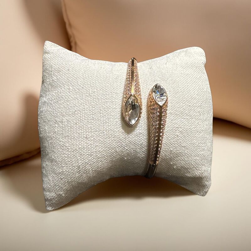 Modern Pave & Baguette Crystal Open Cuff - Gold