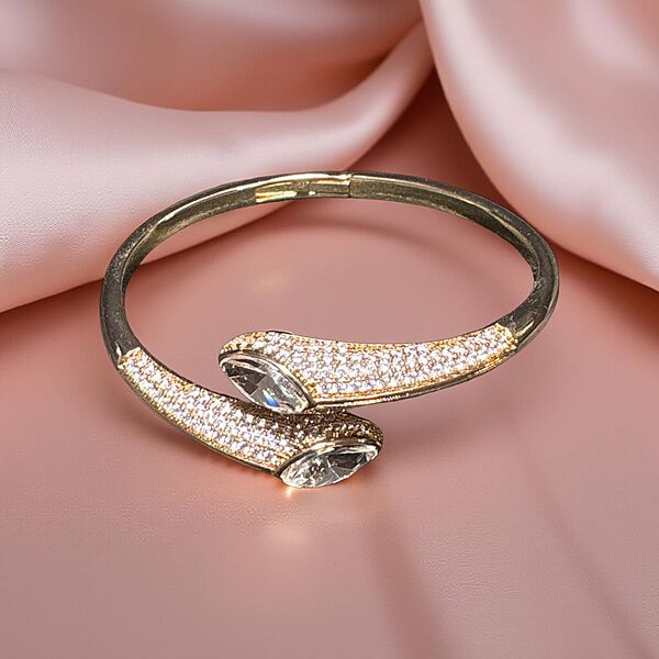 Modern Pave & Baguette Crystal Open Cuff - Gold