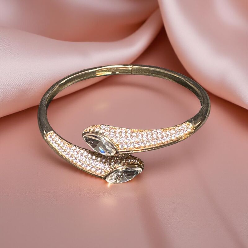 Modern Pave & Baguette Crystal Open Cuff - Gold