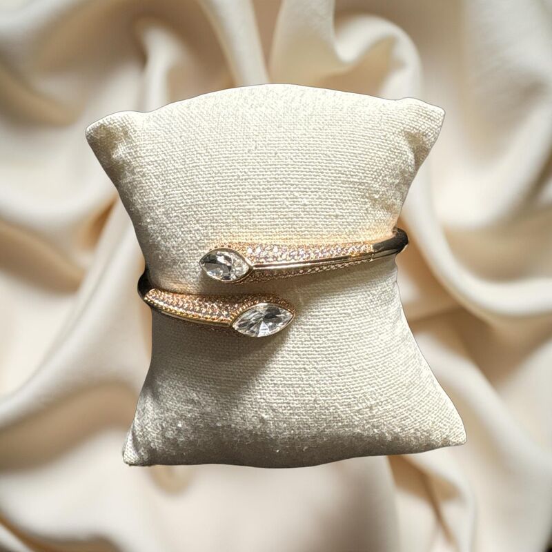 Modern Pave & Baguette Crystal Open Cuff - Gold