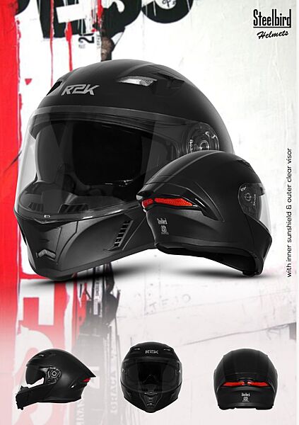 STEELBIRD SBA-15 R2K RF DASHING BLACK C/V 600 MM WITH RED REFLECTOR