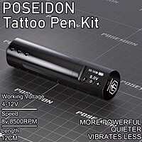 Poseidon short pen adjustable stroke length wireless tattoo pen + extra battery