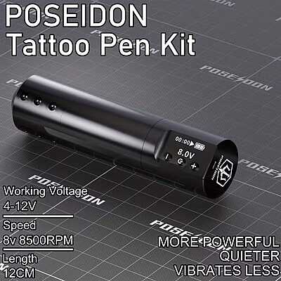 Poseidon short pen adjustable stroke length wireless tattoo pen + extra battery Poseidon short pen adjustable stroke length wireless tattoo pen + extra battery