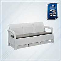 Nilkamal Goa Plastic 3 Seater Sofa with Cushion (Milky White and Grey)