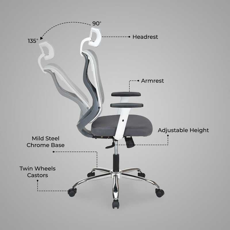 Nilkamal Verona High Back Office Chair (White & Grey)