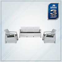 Nilkamal Goa Plastic 3 + 1 + 1 Seater Sofa with Cushion (Milky White and Grey)