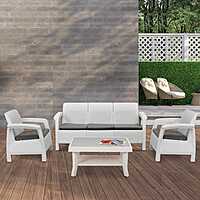 Nilkamal Goa Plastic 3 + 1 + 1 Seater Sofa with Cushion (Milky White and Grey)