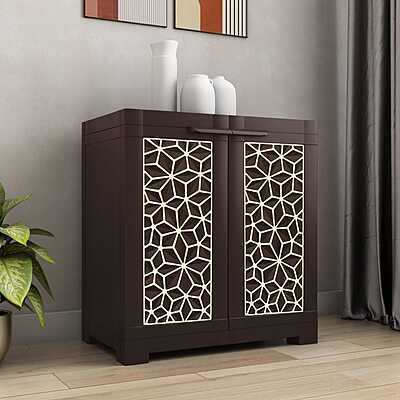 Nilkamal Freedom Star Small (FMSSTAR) Plastic Storage Cabinet (Weather Brown & Biscuit)