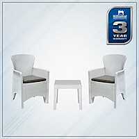 Nilkamal Breeze Outdoor Set of 1 Center Table with Glass and 2 Chairs with Cushion