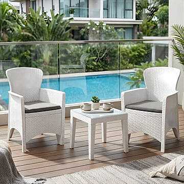 Nilkamal Breeze Outdoor Set of 1 Center Table with Glass and 2 Chairs with Cushion