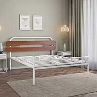 Nilkamal Nova Metal King Bed (Ivory/Walnut)