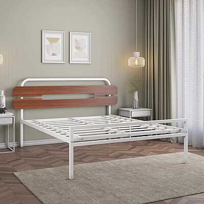 Nilkamal Nova Metal King Bed (Ivory/Walnut)