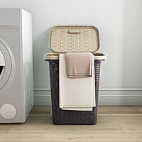 Nilkamal Elegance Laundry Basket 50 Litre with Lid (Season Rust Brown & Marble Beige)