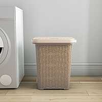 Nilkamal Elegance Laundry Basket 50 Litre with Lid (Sandy Brown & Marble Cream)