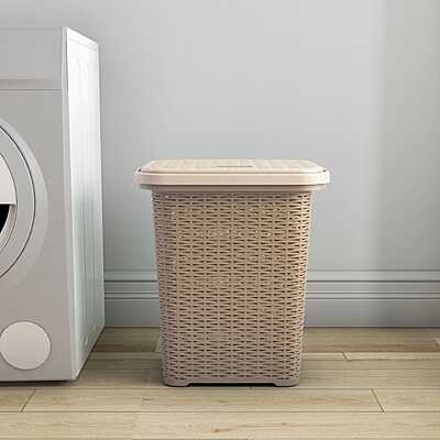 Nilkamal Elegance Laundry Basket 50 Litre with Lid (Sandy Brown & Marble Cream)