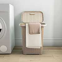 Nilkamal Elegance Laundry Basket 50 Litre with Lid (Sandy Brown & Marble Cream)