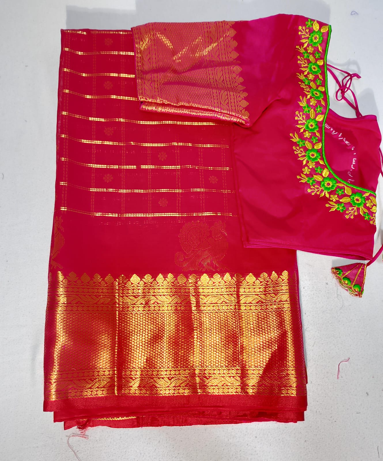 N361: Ready To Ship Beautiful Mangalagiri Saree With Stitched Embroidery Work Blouse N361: Ready To Ship Beautiful Mangalagiri Saree With Stitched Embroidery Work Blouse