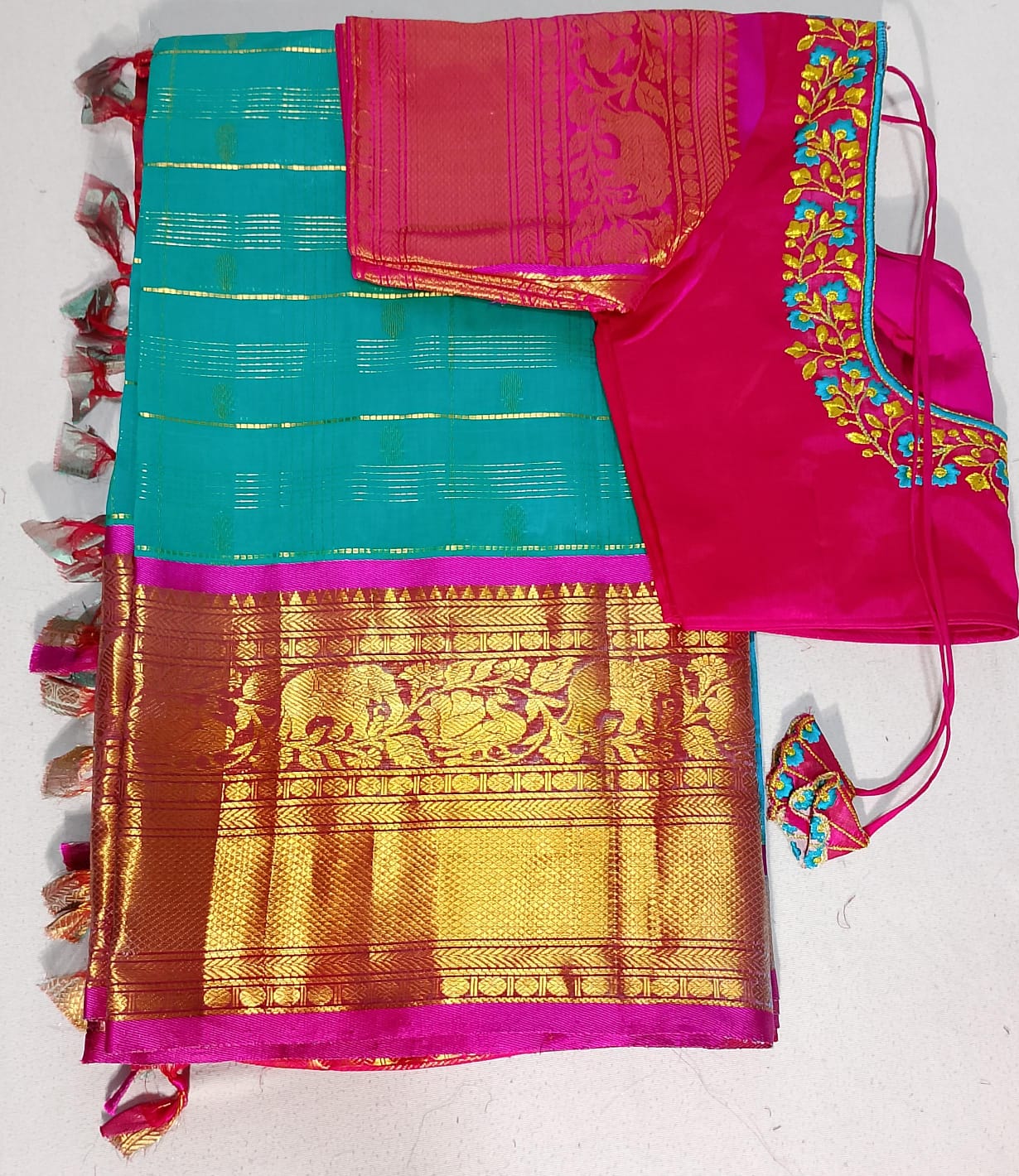 N362: Ready To Ship Beautiful Mangalagiri Saree With Stitched Embroidery Work Blouse N362: Ready To Ship Beautiful Mangalagiri Saree With Stitched Embroidery Work Blouse