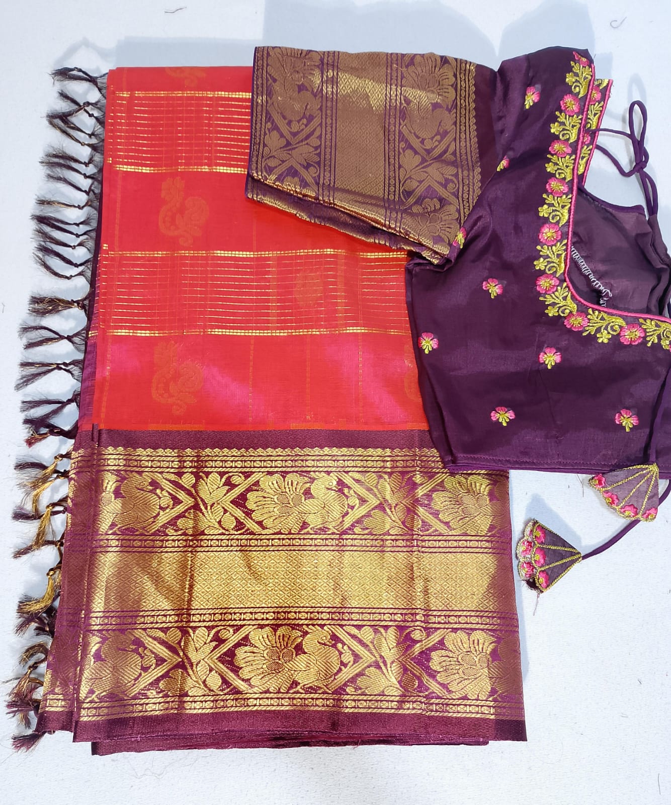 N363: Ready To Ship Beautiful Mangalagiri Saree With Stitched Embroidery Work Blouse N363: Ready To Ship Beautiful Mangalagiri Saree With Stitched Embroidery Work Blouse
