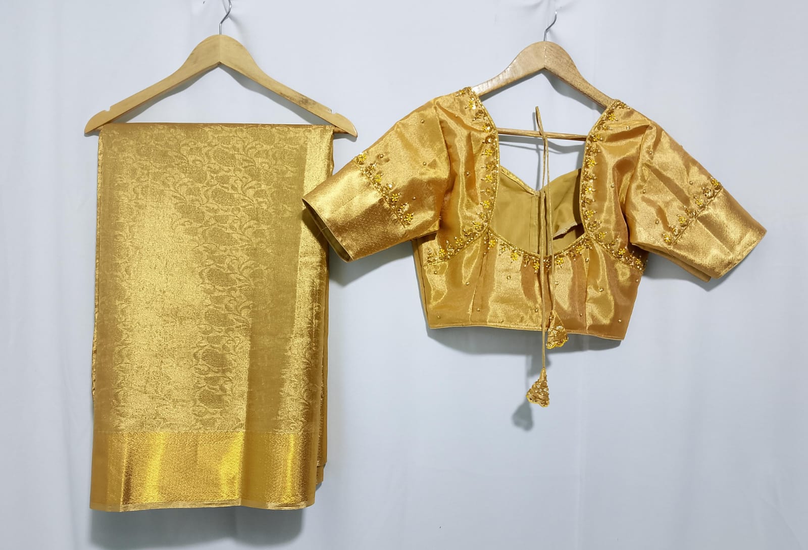 N364: Ready To Ship Beautiful Semi Kanchipattu Saree With Stitched Maggam Work Blouse