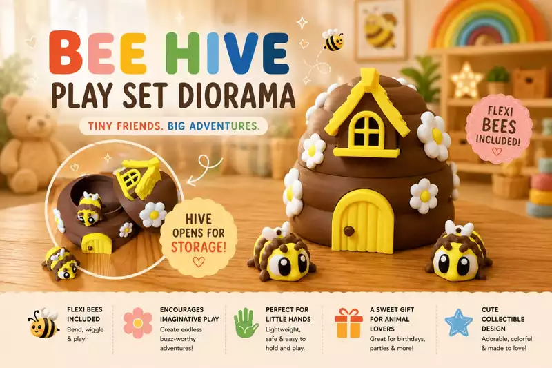 Bee Hive and Flexi Bees Diorama Set