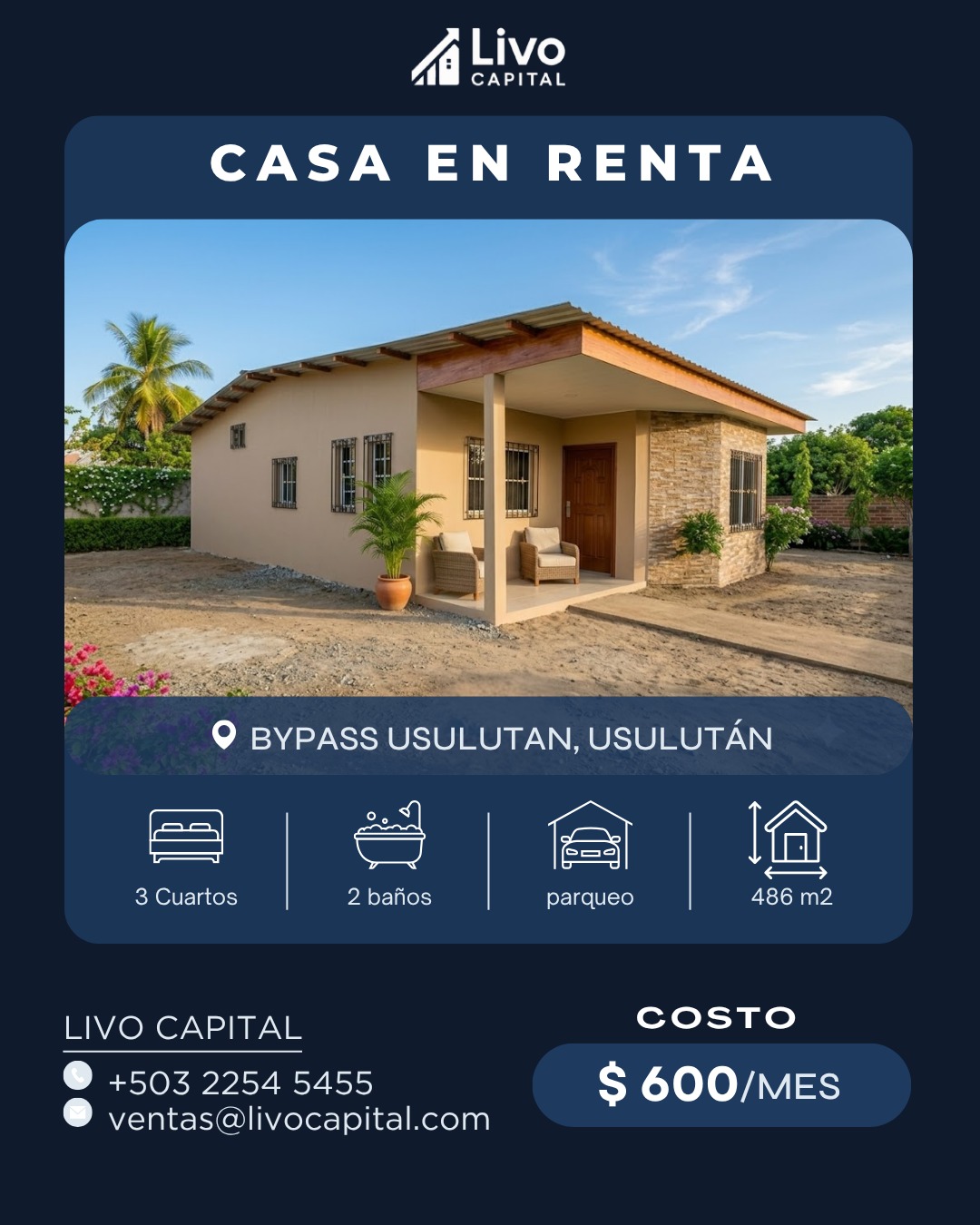 PROP10016 CASA EN ALQUILER EN USULUTAN BY PASS
