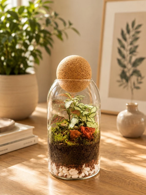 Cork Sphere Fittonia Moss Terrarium