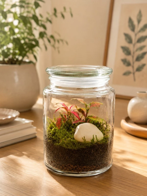 Ruby Fittonia Mini Moss Terrarium
