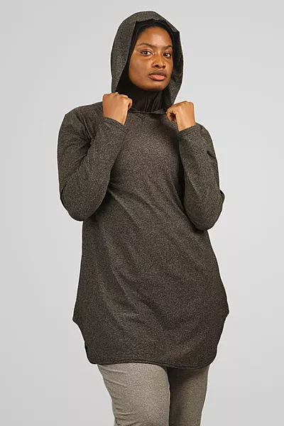 GREY DARK HOODED TOP