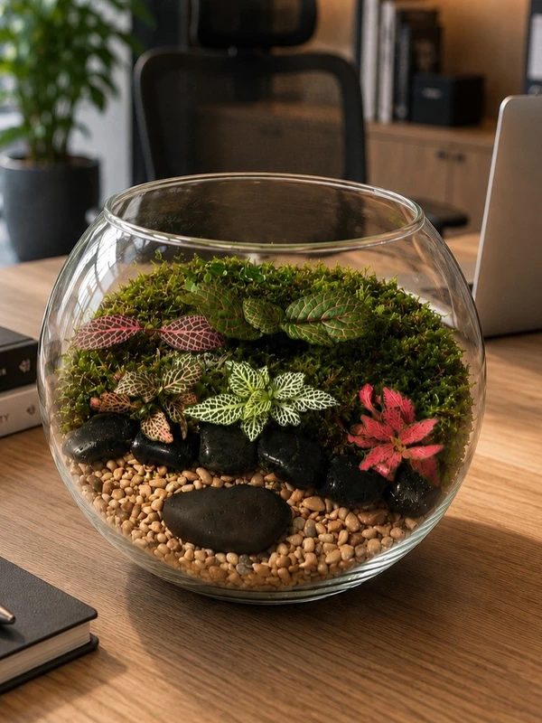 Fittonia Zen Bowl Terrarium – Natural Office & Home Décor