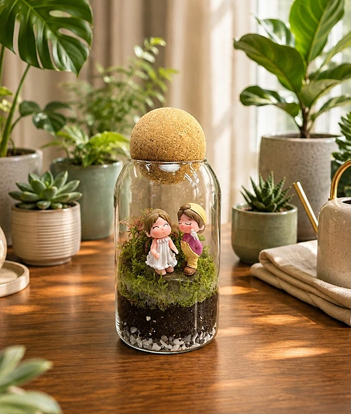 Sweet Couple Cork Jar Terrarium