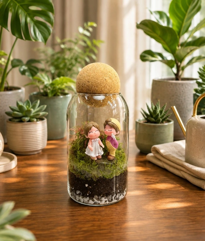 Sweet Couple Cork Jar Terrarium