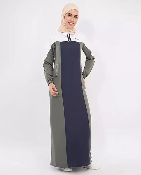 NAVY AND GREY TOGGLE WAIST JILBAB