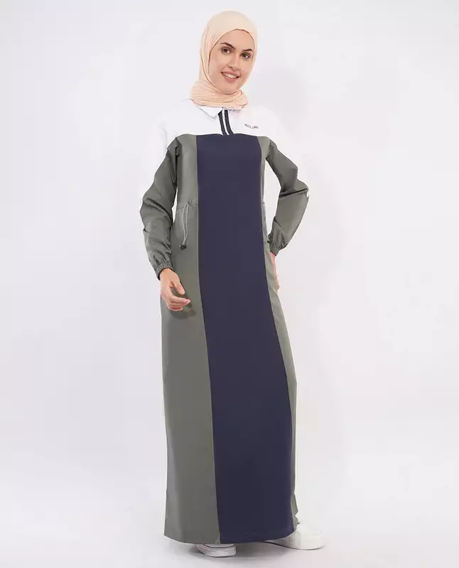 NAVY AND GREY TOGGLE WAIST JILBAB